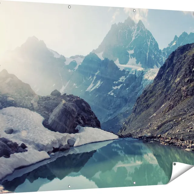Gards Tuinposter Landschap berg meer - 150x120 cm - Tuindoek - Tuindecoratie - Wanddecoratie buiten - Tuinschilderij Multikleur