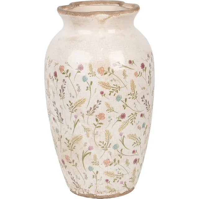 Clayre & Eef Vaas Ø 21x37 cm Beige Roze Keramiek Bloemen