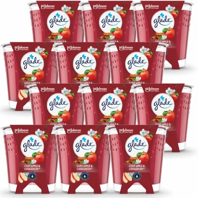 Glade 12 x Glade - Geurkaars Cosy Appel Kaneel - 100% Raapzaadwas & Vegan - 112 g - Voordeelverpakking - 12 stuks rood