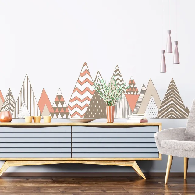 Ambiance Sticker Muurstickers - Decoratie voor slaapkamer/woonkamer - Gigantische Scandinavische bergen muursticker RONCADOR - 60x90cm Multi color