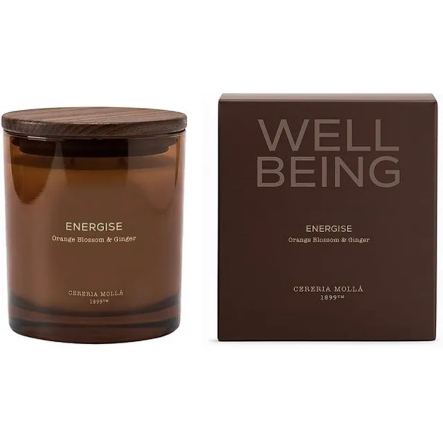 Cereria Mollà 1899 Well Being - ENERGISE - Geurkaars 370 gram - Orange Blossum & Ginger - Cereria Mollà 1899 - 2 lonten/Wick - NIEUW Bruin