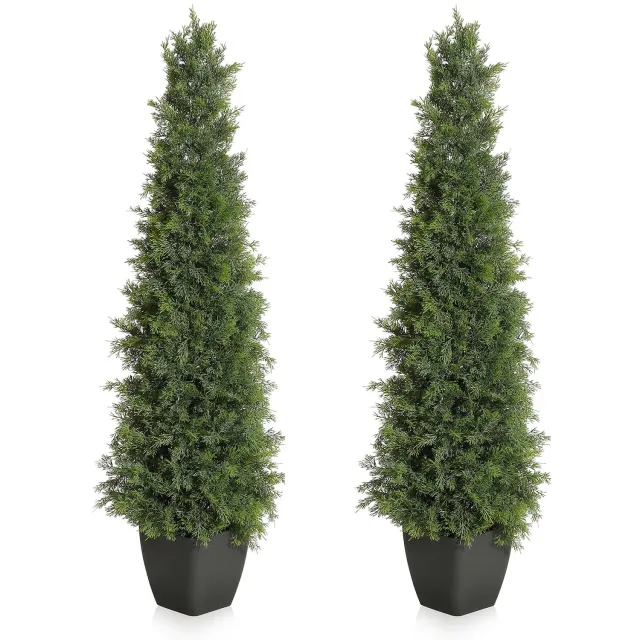 Triumpunpre 120cm UV-bestendige kunstceder topiary set – Kunstcipres planten voor huis- en buitendecoratie – Onderhoudsvrije groenblijvende struiken – In pot voor portiek, kerst en jaarrond gebruik – Meerdere maten