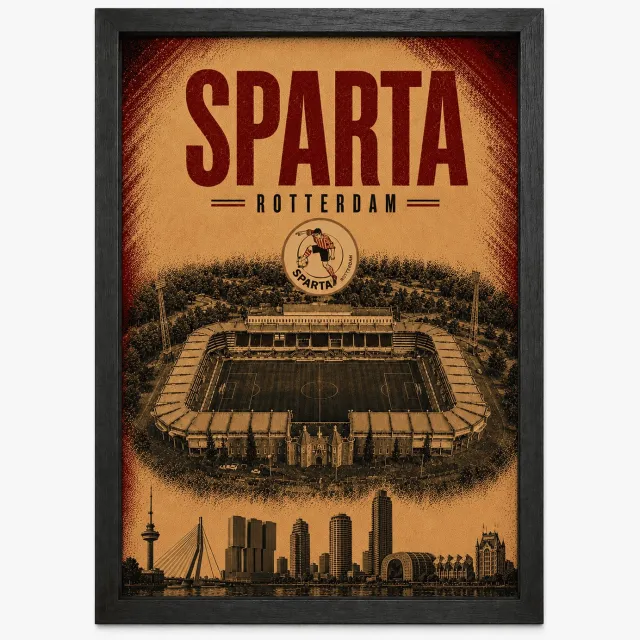 Joshimo Sparta Rotterdam Poster | Het Kasteel Vintage Art Print | Retro Voetbal Poster | Inclusief Zwarte A3 Lijst