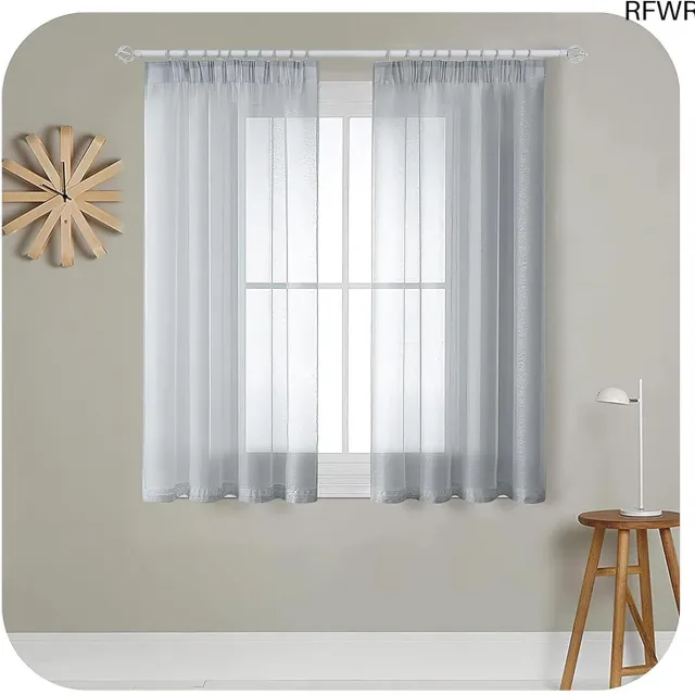 RFWR Moderne korte gordijnen in grijs - set van 2, 120 x 140 cm voor slaapkamer en keuken
