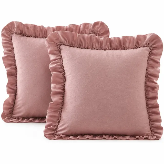 SWGOTA Roze kussenhoes met ruches 45 x 45 cm - Effen polyester - Zonder binnenkussen