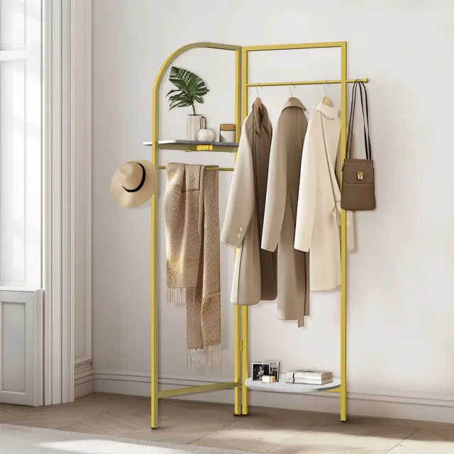 Unho hoek metalen kledingrekken - heavy duty vrijstaande kapstok - gouden kleding ophangrail - kledingrekken voor hal entree slaapkamer Golden & Marble Texturen