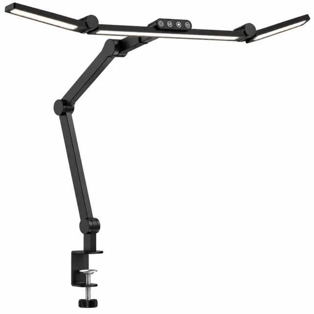 Kymmi Bureaulamp - Led - Met klem - 3 Verstelbare lichtbalken - Dimbaar - Touchbediening - 360° Draaibare basis - Zwart - 24W