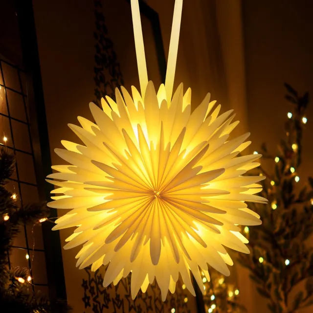 Famanu Opvouwbare kerstster, 45 cm, met warm wit licht, papieren hangdecoratie