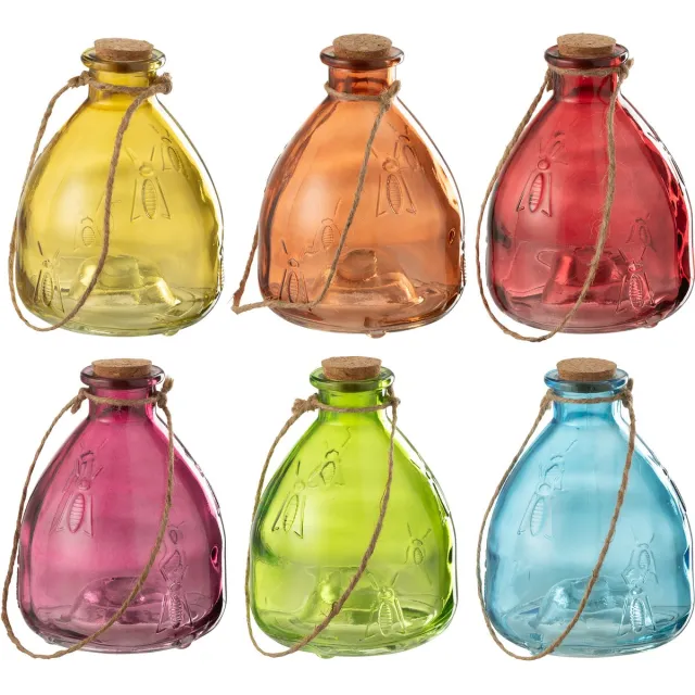 J-Line plateau Wespenvanger - glas - mix - large - 6 stuks - Ø 13 cm Multi