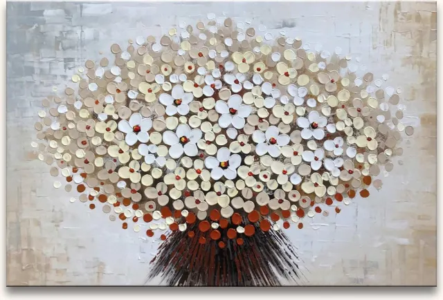 Grootmeesters ® Handgeschilderd schilderij Olieverf op Canvas - Witte Bloemen