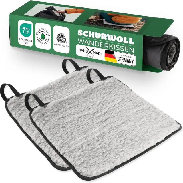 Novaliv 2-delige set outdoor zitkussens, 38 x 38 cm, grijs, wandelkussens gemaakt van zuivere wol, waterafstotende PA-achterkant, thermisch verwarmend, ademend, geschikt voor backpacken, kamperen, trektochten, rondreizen en picknicks.