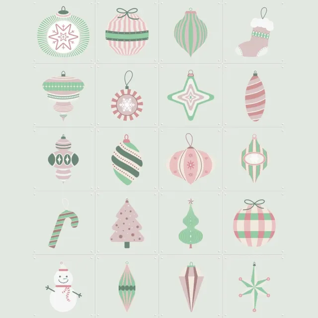IXXI Kerst Pastel Collagebox, IXXI - 80 x 100 cm - Grote wanddecoratie en posters - Digitale Kunst, Pop art, Fantasierijk, Abstract, Illustraties Groen / Roze