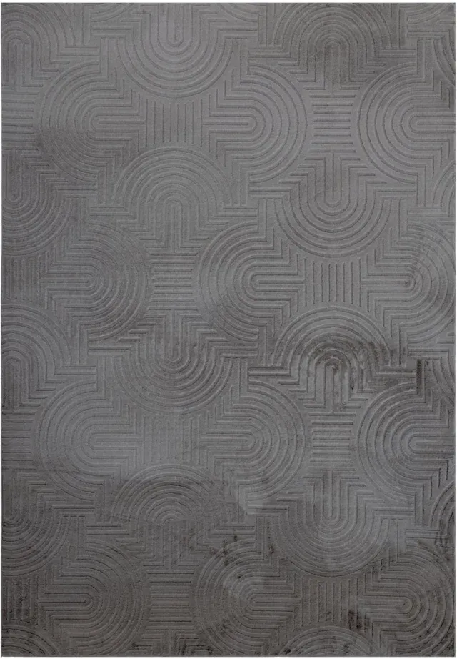 Padiro laagpolig vloerkleed met zachte uitstraling 80 x 150 cm - donkergrijs - geometrisch Japandi ontwerp - voor binnen en buiten - van polyester en katoen