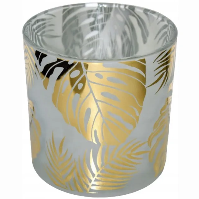 Ewax Glazen kandelaar met gouden bladeren - Middenformaat 15x15x15cm
