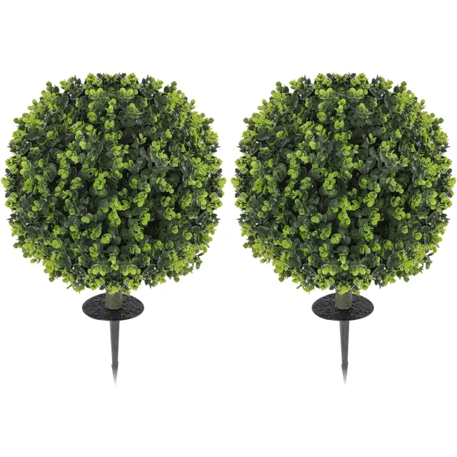 Homona Kunstplanten - 2 stuks - Buchsbaum-look met eukalyptusbladeren - UV-bestendig - Ø40 x 56 cm - Groen
