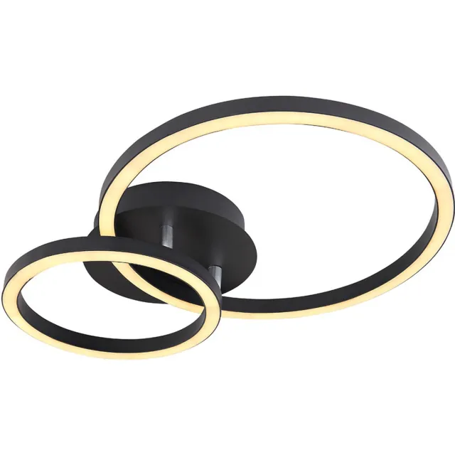 Globo Plafondlamp designlamp plafondlamp rond licht woonkamer ring licht aan te passen, metaal acryl, 1x LED 18W 600Lm, LxBxH 42x30x7,5 cm Zwart
