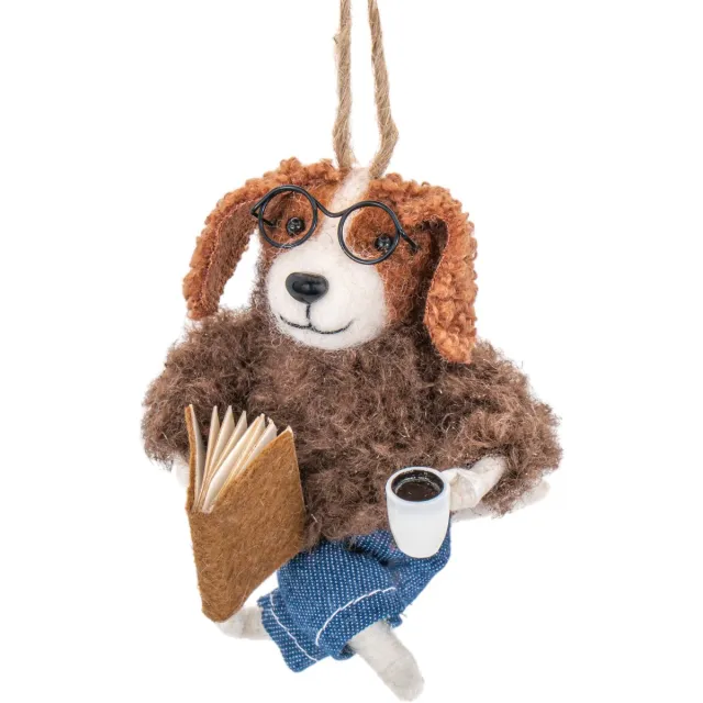 Sass & Belle Relax moment hond vilten kersthanger - Sass & Belle bruin