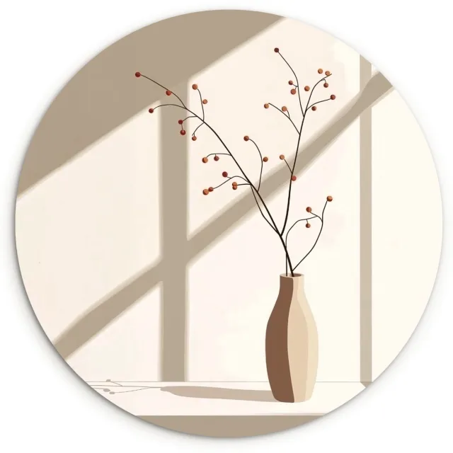 WallCircle Wandcirkel 30x30 cm - Muurcirkel Vaas - Takken - Bessen - Minimalistisch - Muurdecoratie woonkamer - Wanddecoratie slaapkamer - Kamer decoratie accessoires - Ronde schilderijen