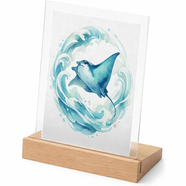 Mr Cadeautjes Glasframe met vaste tekst - design Een sierlijke wind- en watercirkel rond een vliegende mantar | cadeau Wit