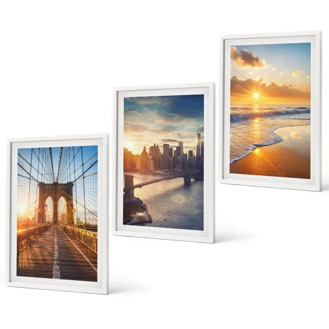 Coloray 3-Delige Schilderij Set - Bruggen En Zonsondergangen In Het Stedelijk Landschap - 40 x 60 - Stijlvolle Muurdecoratie - Kantoor - Decoratieve Schilderijen Witte lijst