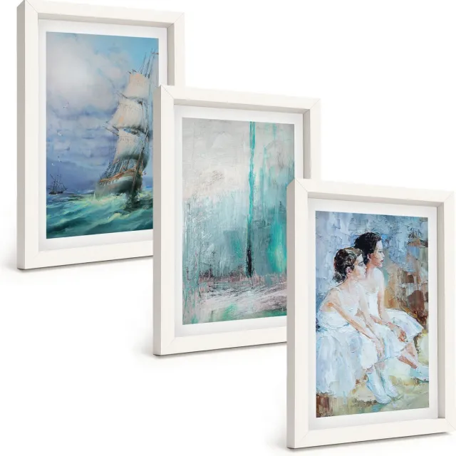 TULUP 3-Delige Schilderij Set - Schip op zee: abstract portret van dansers - 20x30 - Muurdecoratie - Wanddecoratie - Hal - Woonkamer Decoratie Witte lijst