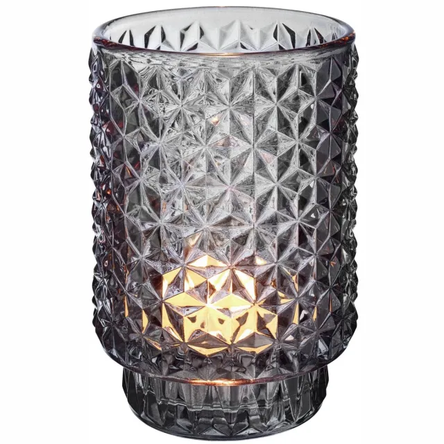 Lusini Windlicht Cleo | Grijs - blauw | geribbeld glas | 8.5x13 cm
