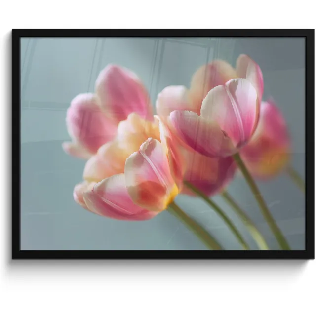 FrameYourWall Poster in lijst - Fotolijst 70x50 cm - Posters - Tulpen - Roze - Stelen - Posterlijst zwart - Decoratie - Wanddecoratie woonkamer - Muurdecoratie slaapkamer