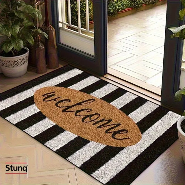 Stunq Welkomstmat met Welcome Bord - Zwart-Wit Gestreept - Binnen & Buiten