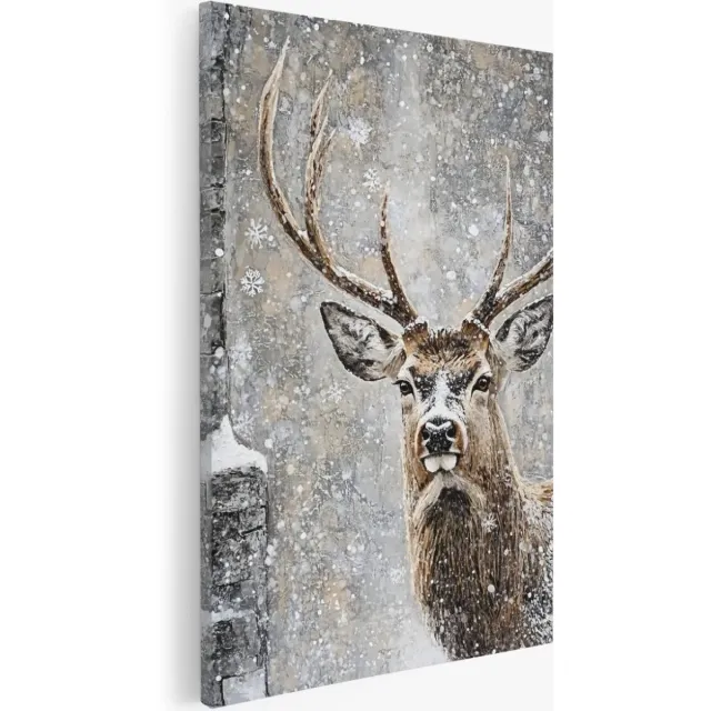 Saammp Canvas Schilderij - Hert in de sneeuw - Dieren - Abstract - 30x45 - Foto op canvas - Wanddecoratie - Muurdecoratie Woonkamer - Slaapkamer decoratie - Canvas Print Multicolor