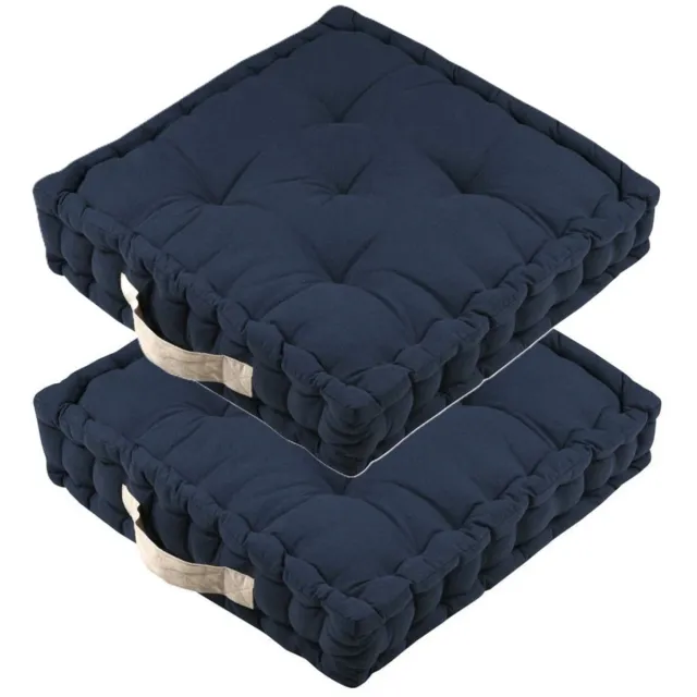 Stof Textile Vloerkussen DUO - 2x - donkerblauw - katoen - 45 x 45 x 10 cm - vierkant - Extra dik - extra zitplaatsen - spelen - gamen - relaxen