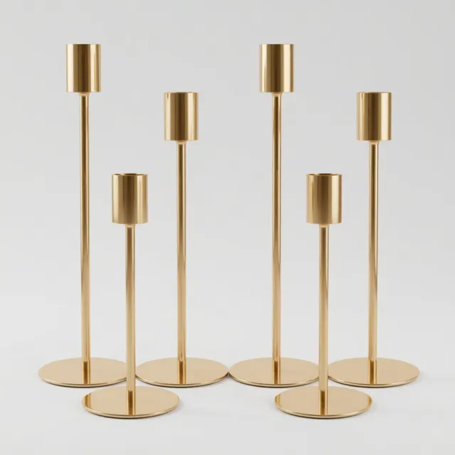RALA Gouden Kandelaar Set van 6 - Metalen Kandelaars in 3 Hoogtes - Luxe Vintage Tafeldecoratie voor Bruiloft, Feest en Woonkamer