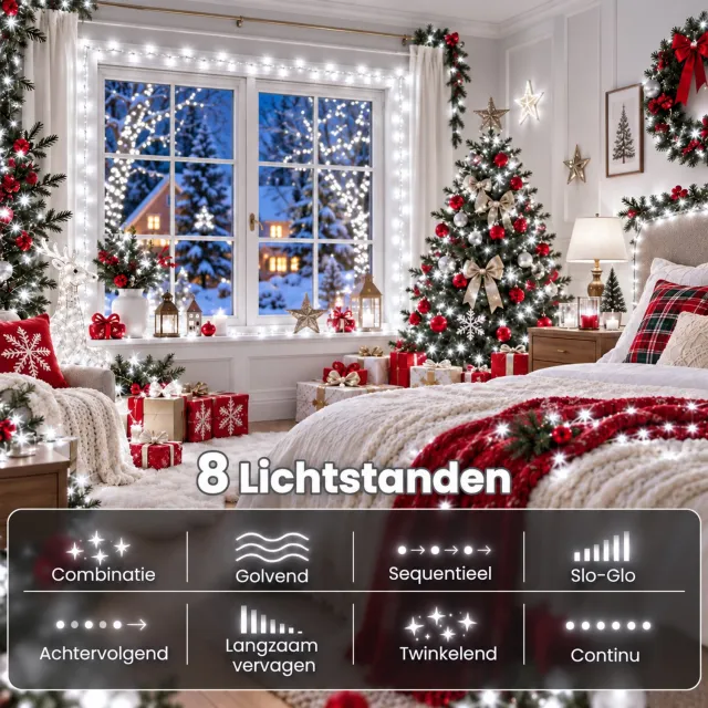 LAPAMAX LED Lichtsnoer Buiten 2 Stuks-Fairy Lights IP44-Kerstverlichting Buiten-Lichtslinger met Veilige 31V Laagspanning&Energiezuinig-Timer 6U/18U-8 Lichtstanden&Geheugen voor Tuin,Schutting&Kerstboom-400 LED-50m-Wit