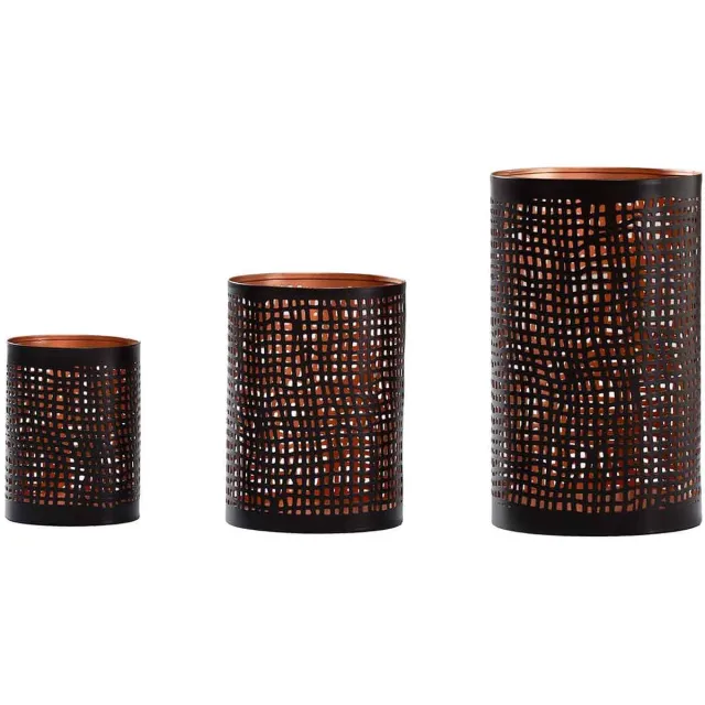 PTMD COLLECTION PTMD Yolein Rond Windlicht - H20 x Ø12 cm - Set van 3 - Ijzer - Grijs