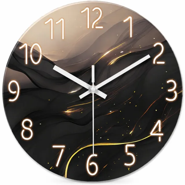 SWGOTA Ronde wandklok 30 cm van gehard glas - Zwart, bruin en beige met goudkleurige lijnen - 1 stuk Blauw