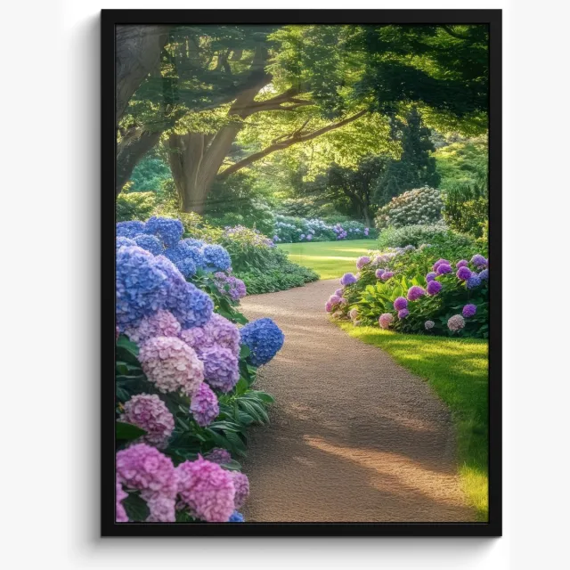 FrameYourWall Poster in lijst - Fotolijst 50x70 cm - Posters - Hortensia- Park - Pad - Posterlijst zwart - Decoratie - Wanddecoratie woonkamer - Muurdecoratie slaapkamer Hortensia - Tuin