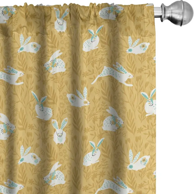 ABAKUHAUS Hase gordijnen – 2x75x245 cm – microvezel, halfverduisterend, digitaal bedrukt – roedezak 6,5 cm – mosterd, zeeschuimgroen, wit