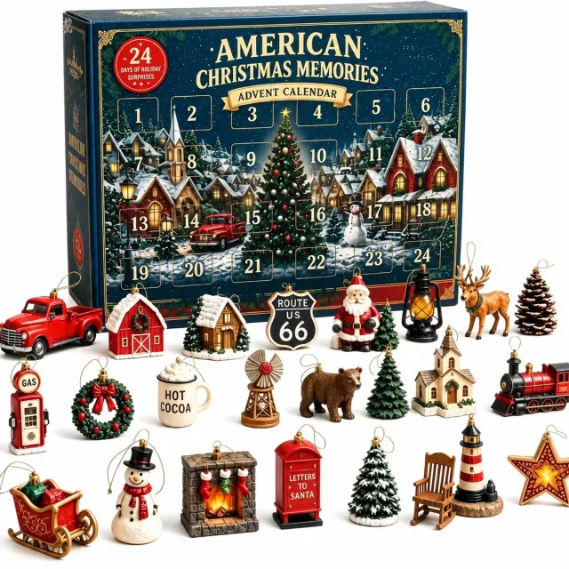 SWGOTA Kerstadventskalender met 24 genummerde vakjes en kersthangertjes, 27 x 18 x 4,5 cm Blauw