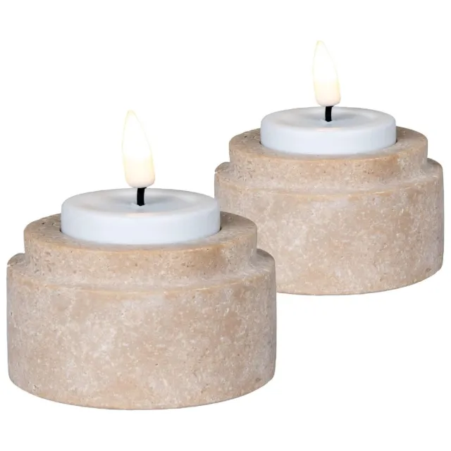 Nest of Nora 2 pack Theelichthouders set - Travertin - Natural Beige