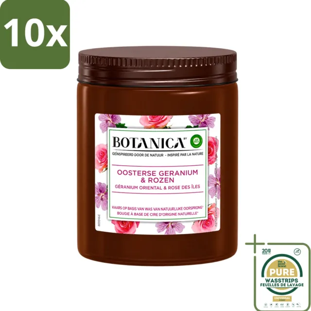 Air Wick 10 x Botanica by Air Wick - Geurkaars - Geranium & Rozen - 40 Uur Brandduur - Wasstrips - Geurkaars - Geranium En Rozen - 40 Uur Branden - Natuurlijke Geur - Bloemige Geur Wit