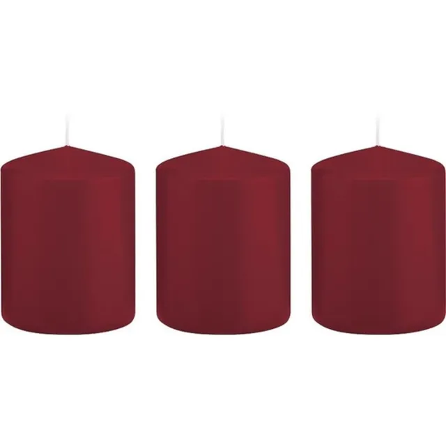 Trend Candles Cilinderkaars/stompkaars - 3x - bordeauxrood - 6 x 8 cm - 29 branduren - met brandvertragende folie Bordeaux rood