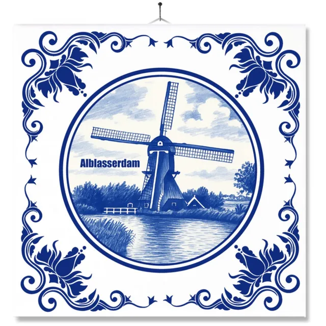 MC Living Tegel Met Opdruk | alblasserdam | Delft Blauw | Cadeau | Inclusief Geschenkdoos | Standaard | Ophangsysteem Multi-Color
