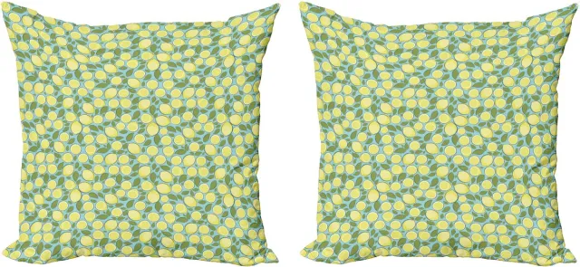 ABAKUHAUS Citroen Decoratieve Kussenhoes, Set van 2, Citrusvrucht Pasteltinten, Modern Accent Dubbelzijdige Digitale Print, 50x50 cm, Olijfgroen Geel Olivengroen Geel