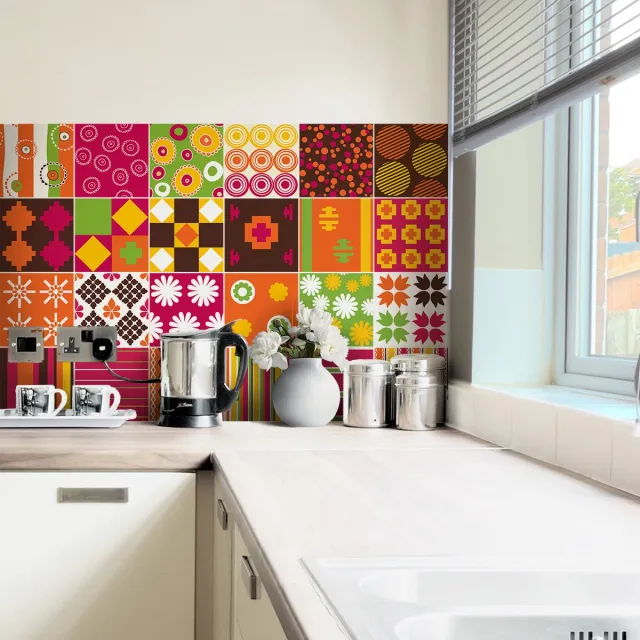 Ambiance Sticker Zelfklevende muurtegelstickers voor keuken en badkamer - 24 etnische Sagamihara tegelstickers - 24 stickers, 15x15cm Multi color
