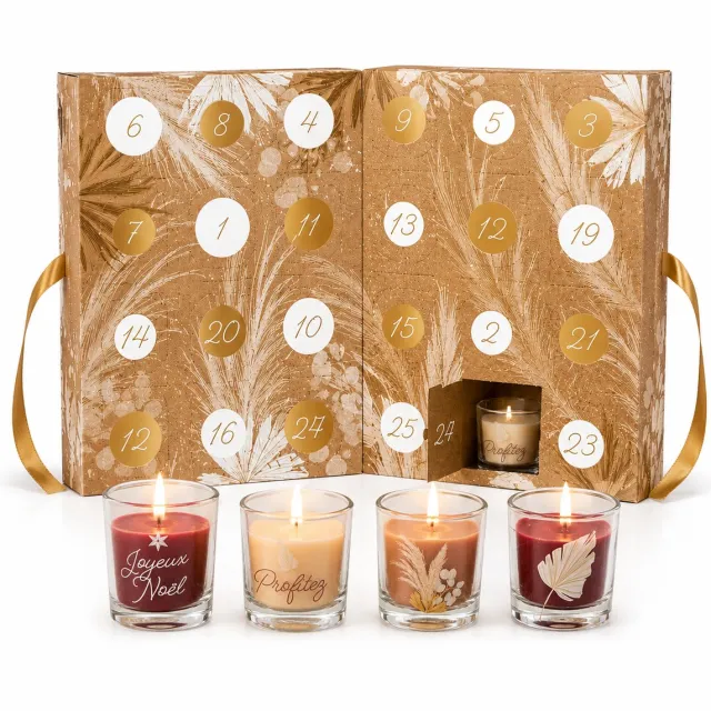 WDMT Kerst Adventskalender met 24 Verrassingen – Kaarsen met Kerstdecoratie – Adventskalender voor Volwassenen – Kerstcadeau – Feestdagen Kalender – Adventskalenders – Beige