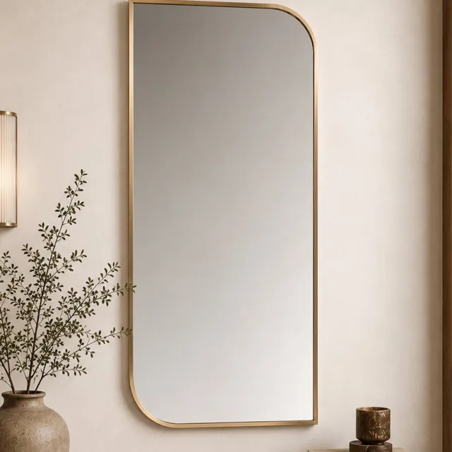 !MERKL0OS Luxe Design Wandspiegel Goud – 30x70 cm – Asymmetrisch Organisch – Metalen Frame – Moderne Spiegel voor Hal, Slaapkamer of Toilet – Japandi Stijl