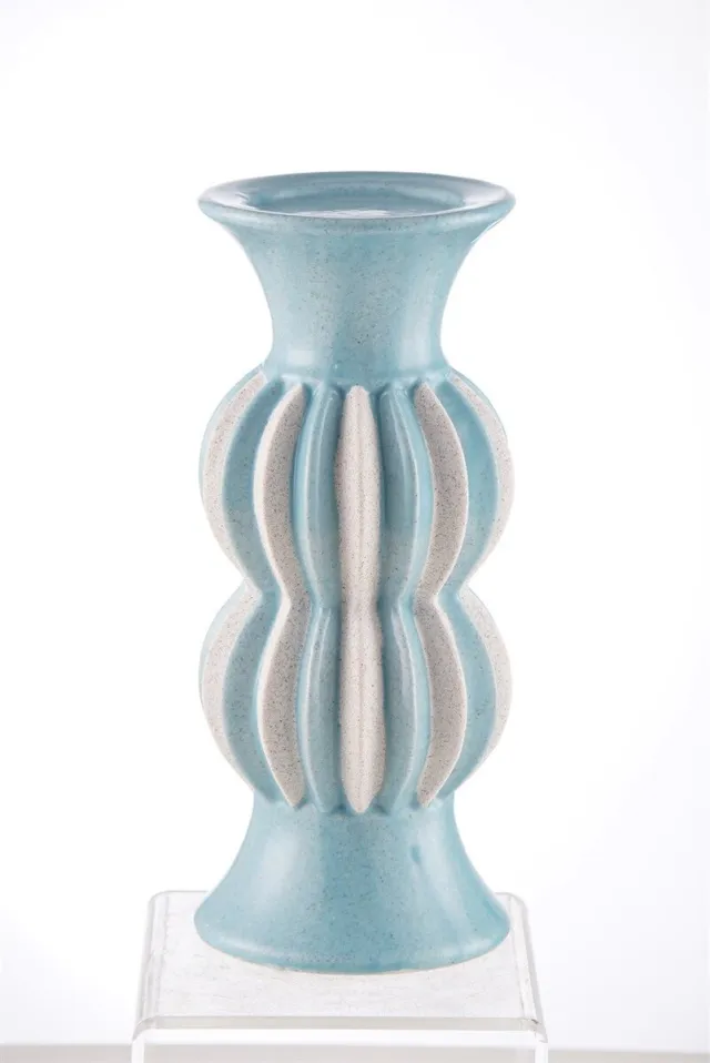 Homebound by Kolony Aardewerk kaarsenstandaard stripes Blauw