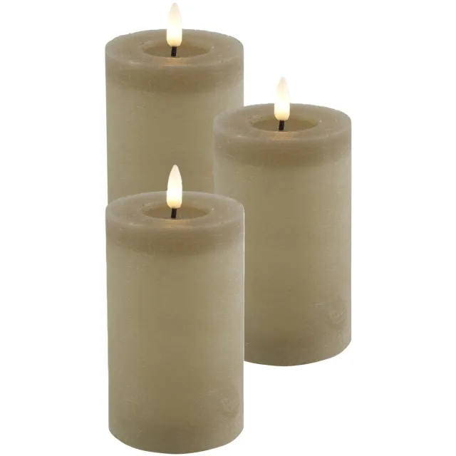Countryfield Lyon LED kaars/stompkaars - 3x - beige - D7,5 x H12,5 cm - timer