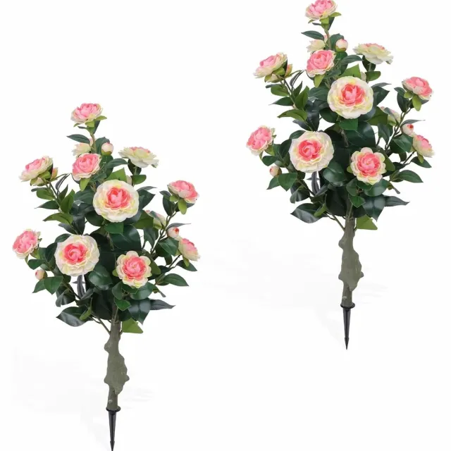 Happiq Set van 2 Kunst Rozenbomen 91.4cm - Realistisch design met Roze Bloemen - Beige