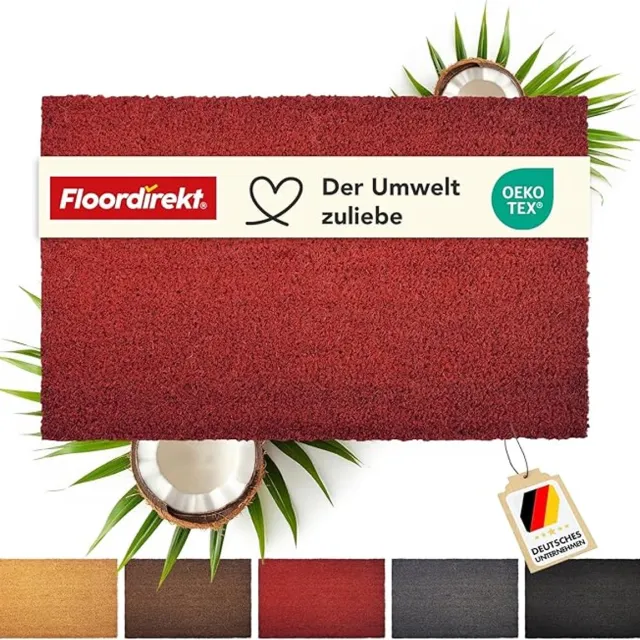 Floordirekt Deurmat Kokos - Voor Binnen en Buiten - Deurmat van Kokos - Vuilvangmat voor Voordeur - Antislip - Voetschraper - Schoonloopmat Naturel - Rood - 30 mm - 50 x 80 cm