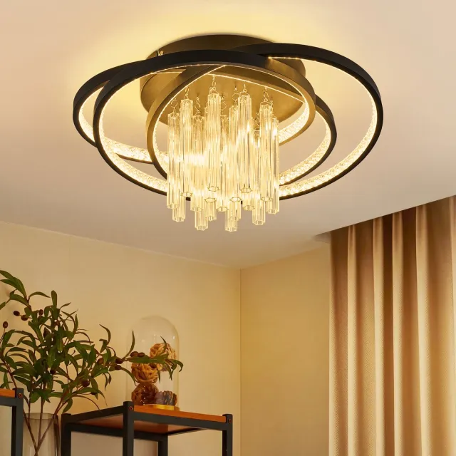 NETTLIFE Zwarte LED Plafondlamp - Modern Ronde Plafondverlichting - 40W 3000K Warmwit - Kristal Design - Geschikt Voor Woonkamer Slaapkamer Keuken Gang Kantoor Werkruimte
